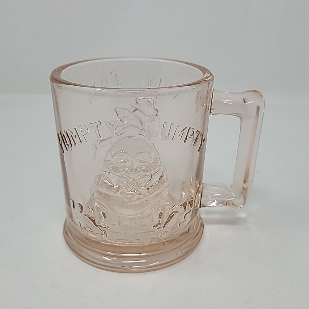 Vintage Pink Indiana Depression Glass Cup Humpty Dumpty Tom Tom the Piper's Son